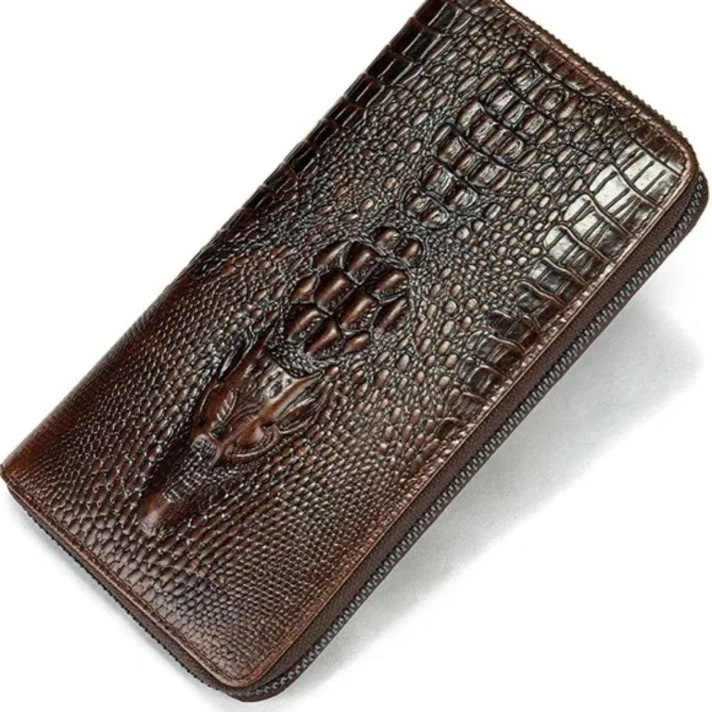 New Men's Genuine Leather Long Bifold wallet alligator